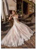 Cap Sleeves Beaded Blush Lace Tulle Gorgeous Wedding Dress